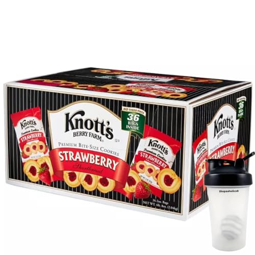 Knott's Berry Farm Strawberry Shortbread Cookies (2oz / 36pk) bonus a Shopaaholics® Blender Shaker Bottle With Stainless Whisk Ball (Color May Vary